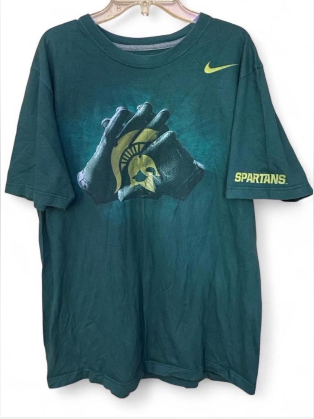 Nike Michigan State Spartans Dark Green Football Logo Graphic T Shirt Men’s L